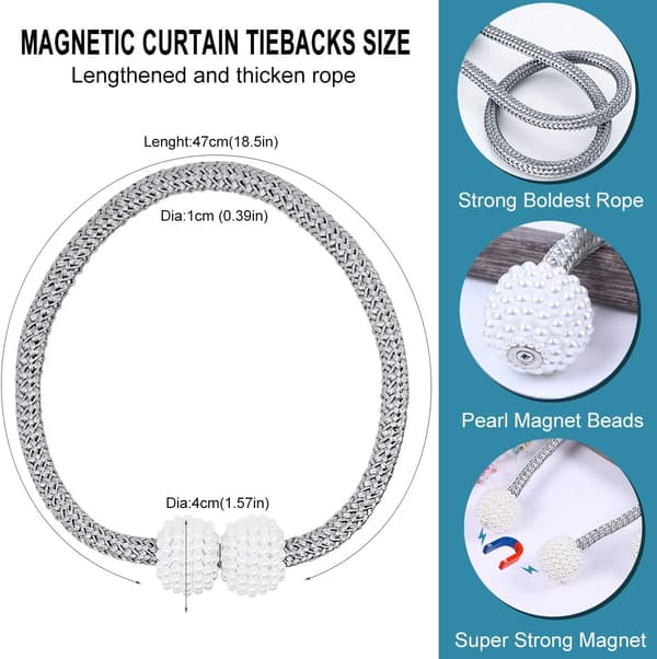 Magnetiska Gardinband (6-pack), Moderna Pärl-Gardinklämmor