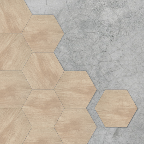 10-pack hexagonformade väggdekaler i valnötsträimitation Rustik Ameri