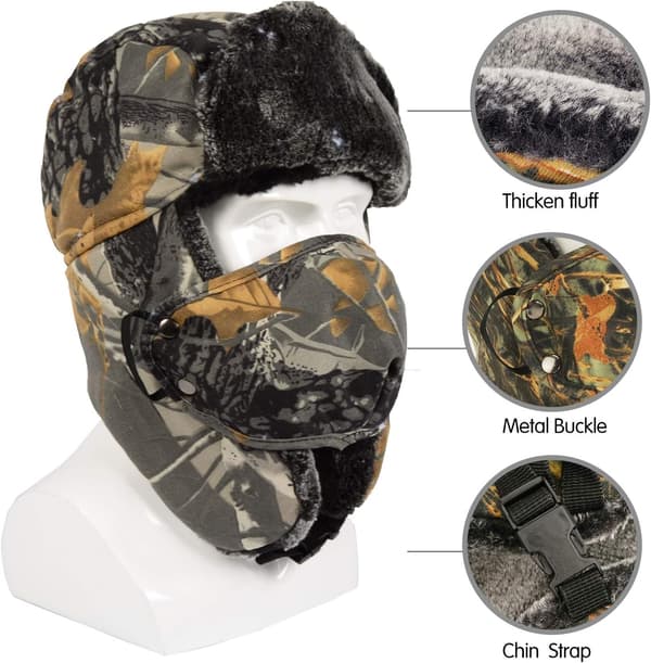Vinter Camouflage Bomber Trapper Hat, varm øre-jumper hat med Wi