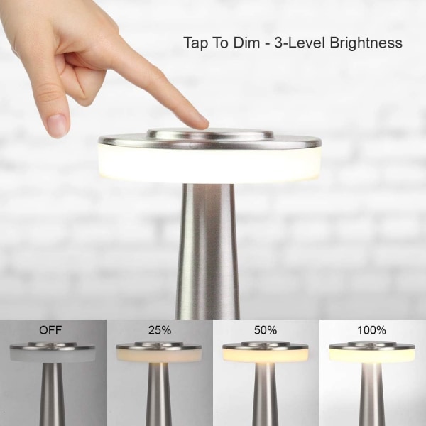 1 Styck Silver Portabel LED-bordslampa med Touch Sensor, 3 Lev
