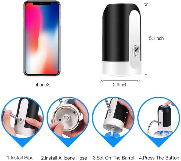 1 Kpl Musta 2.0 5 Gallonan Vedenpullopumppu USB Latautuva Aut