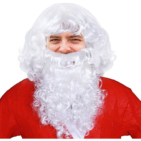 Julemandsparyk og skæg sæt - Hvid, tyk og fancy