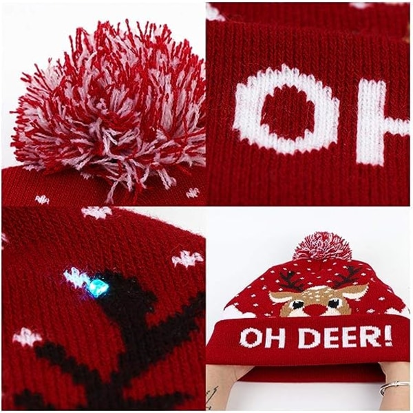 LED Julehatt, Lysende Julehatt Unisex Strikket Beanie H