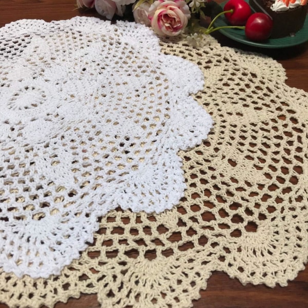 2 stk. Håndlavede Hæklet Bomulds Dug Doilies, Runde