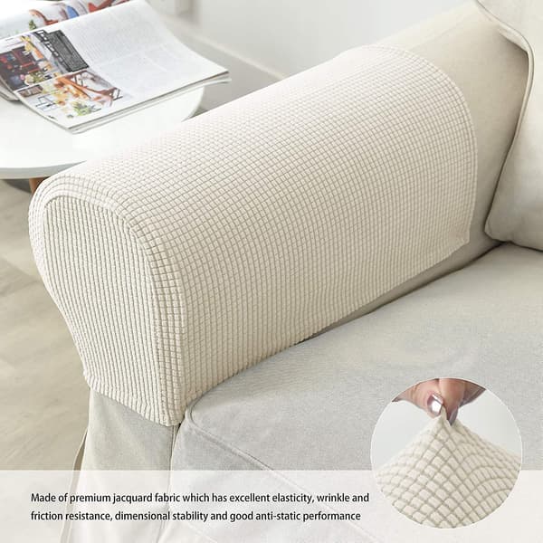 2 Strækbare Sofa Armlæn Beskyttere - Fuld Dækning (Elfenbenshvid)