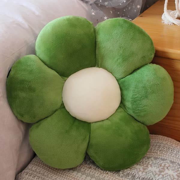 Blommig Plysch Kudde, 30 cm, Mörkgrön, Golvkudde