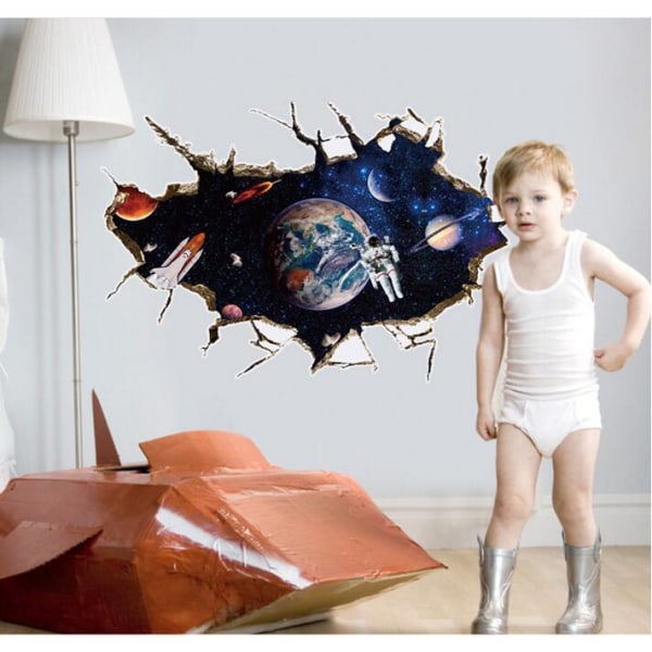 2 stk 3D Planet Galaxy Astronaut Vægstickers, Aftagelige Kosmiske