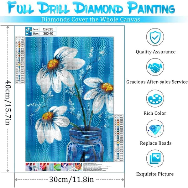 Diamantmålning Kit för Vuxna, DIY 5D Rund Vas Full Diamant Blomma