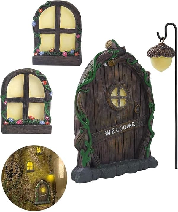 Dewenwils Sæt af 4 Miniature Fe-Gnome Statuer til Vindue a DXGHC