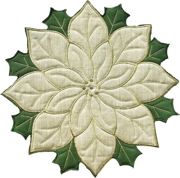 2 st, Mats, 40 cm, Appliqué Guld med Grön Broderad Blomma