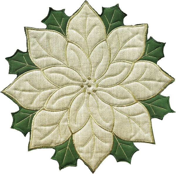 Placeringssæt med 4, Appliqué Guld med Grøn Broderet Blomst