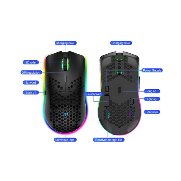 Lättvikts Gaming Mus Med 3200dpi, Rgb-belysning Och 7 Programmerbara Knappar