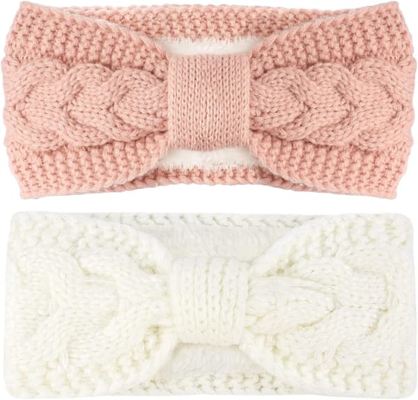 Vitt + Rosa Dam Vinter Hårband, 2 Stycken Dam Hårband, Wom