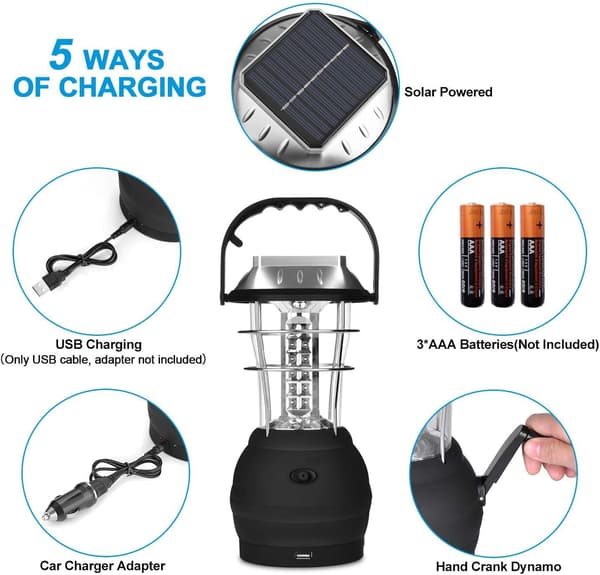 Solcellelykt, Ultra Lys LED Campinglampe, 2 Justerbare Lys