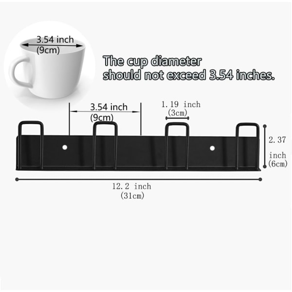 2 st Väggmonterade Mugghållare Koppar Krokar, Ingen Borrning Kaffekopp H