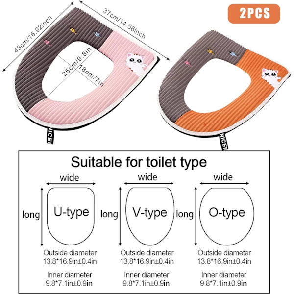 2 stk. Toiletbræt Dæksel, Tegneserie Toiletbræt Puder med Håndtag