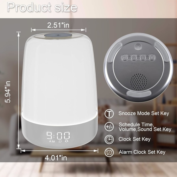 Vekkeklokke med solnedgangsimulering og berøringsaktivert nattlys, 3