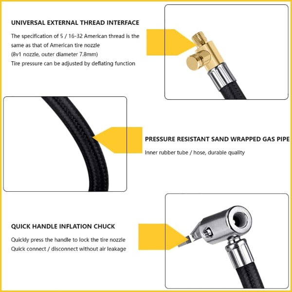 Dekk-inflator slange adapter med låseklemme luftklips erstatning