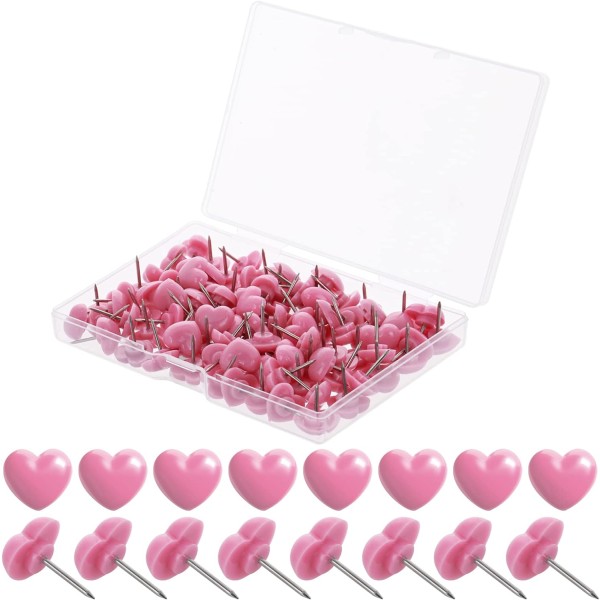 100 stk Dekorative Pins Plast Rosa Hjerteformede Pins for Korktavle