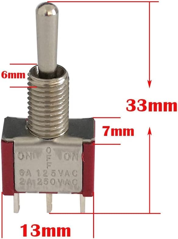 10 stk. Mini Toggle Switch, AC 125V 6A / 250V 2A 3-polet SPDT ON-OFF-