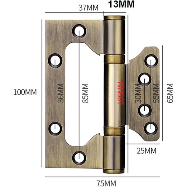 2 stk. Rustfrie hengsler (antik bronse), 4 tommer rektangulært blad