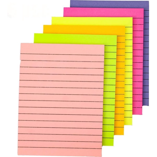 6-pack färgglada klibbiga anteckningsblock med linjer 10 x 15 cm med 100 Re