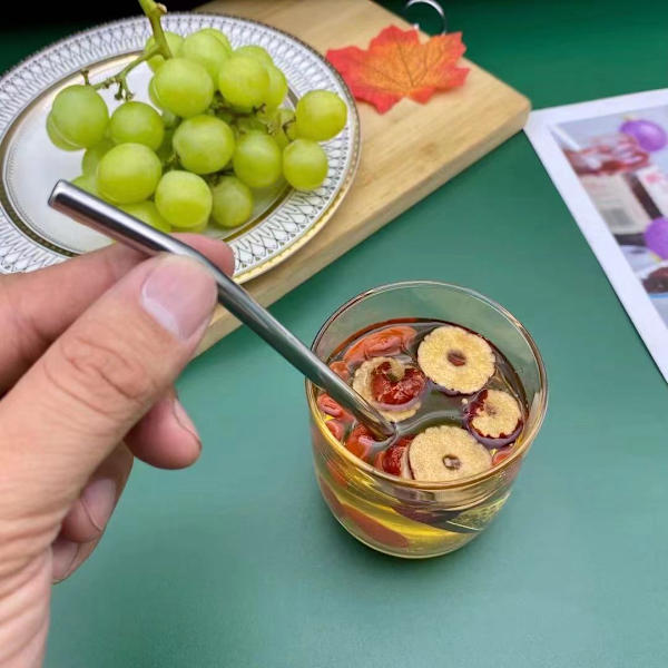 6 Kpl Ruostumattomasta Teräksestä Valmistettuja Mojito-Olkia, Teelusikka, Cocktail-Lusikka, Uusiokäyttöinen