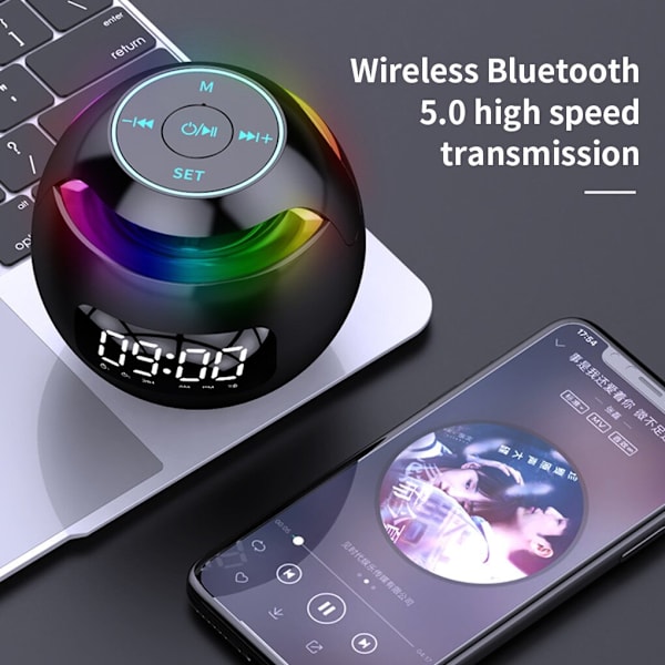 Bluetooth-kompatibel 5.0-högtalare med LED-digital väckarklocka Mus