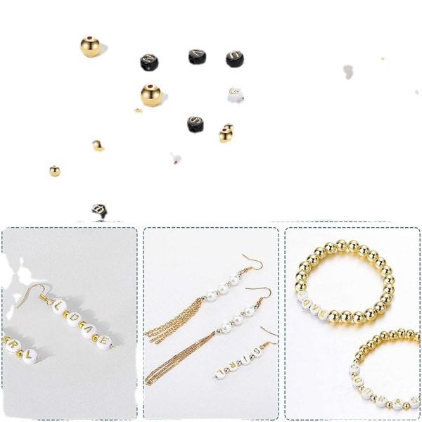 1600 stk Perlefremstillingssæt, Guld, 1200 stk Guld Runde Spacer Beads Smo
