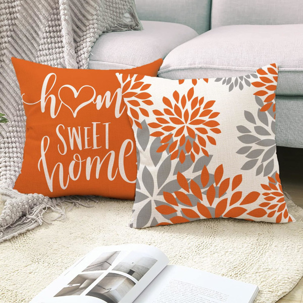 Orange Kuddfodral 18x18 Set om 4, Orange Kuddar Dekorativa för