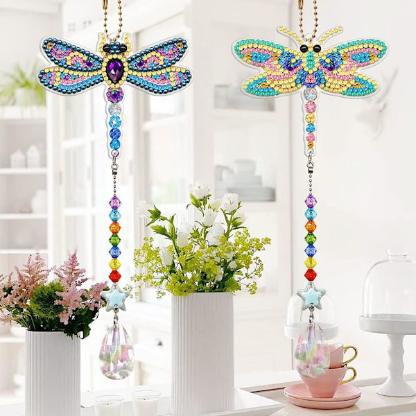 2 stk. Diamantmaleri Nøglering, DIY Diamantmaleri Nøglering DXGHC