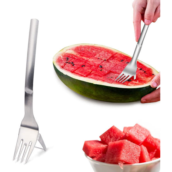 2 i 1 Vandmelonsskærer, Rustfrit Stål, Til Skæring af Frugt, Sæt