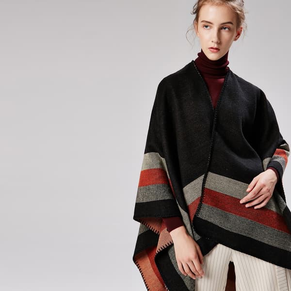 Dameponcho Sjal Kappe Tykk Elegant Varm Vinter DXGHC