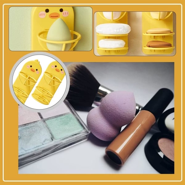 2 st Makeup Svamphållare Väggmonterbar Förvaringspulver Puffbox