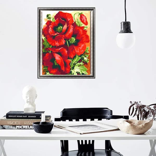 30X40cm Diamantmaleri Røde Valmuer Bilde Nålverk Full Rund