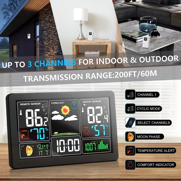 1 Väderstation Inomhus Utomhus Termometer Trådlös Färgdisplay
