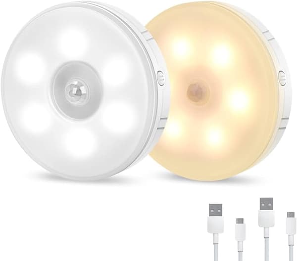 2 stk LED Bevegelsessensor Små Nattlys Trådløs Magnetisk Sug