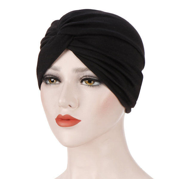 Svømmehætter til kvinder Svømning turban Polyester Latex foret Foldet til damer (sort)