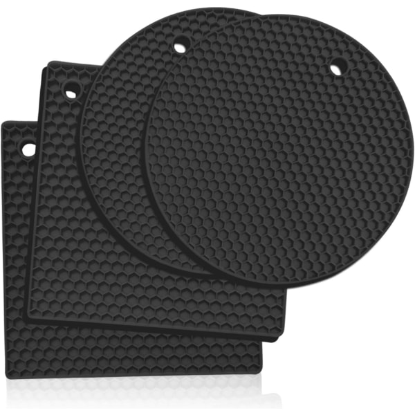 4 set pyöreitä ja neliömäisiä silikonisuojuksia, Silicone Trivet M DXGHC