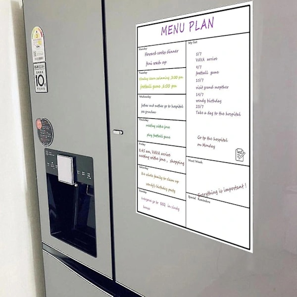 Magneettinen jääkaappitaulu, pehmeä pyyhittävä viikkokalenteri, A