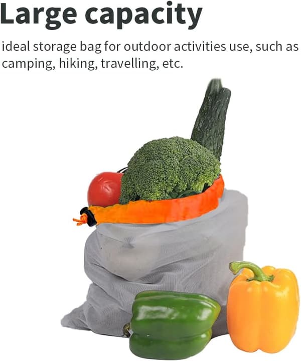 Nylon net opbevaringspose med snøre til camping, vandreture