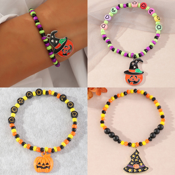 3 armband med semesterhanddekor, Halloween pumpa armband