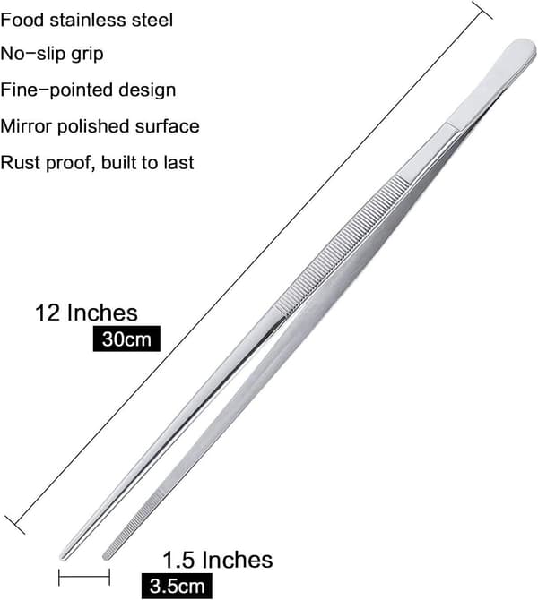 30 cm Multifunksjons Tang i Rustfritt Stål, Lange Rett BBQ Tang