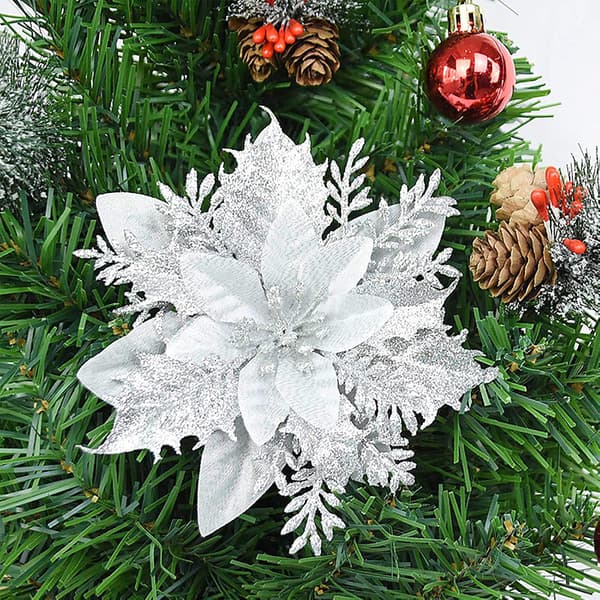 12 stk. Kunstige Juleblomster, Glitter Juleblomster til