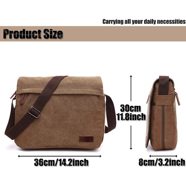 Män Axelväskor, Canvas Crossbody Väskor, 13,3 tums Laptopväska
