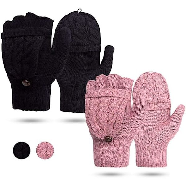 2 par Dame Fingerløse Vanter - Vintervarme Vanter