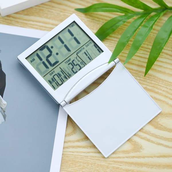 1 Styck Vit Digital LCD Skrivbords Klocka Temperatur Resa Alarm Klocka