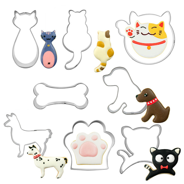 Söt katt söt hund kakdegsutstickare mod 8-pack set kakformssats