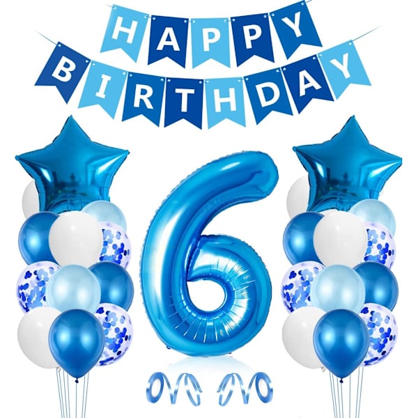 6 Års Gammal Pojkens Födelsedag Ballon, Blå 6 Års Födelsedag Dekoration