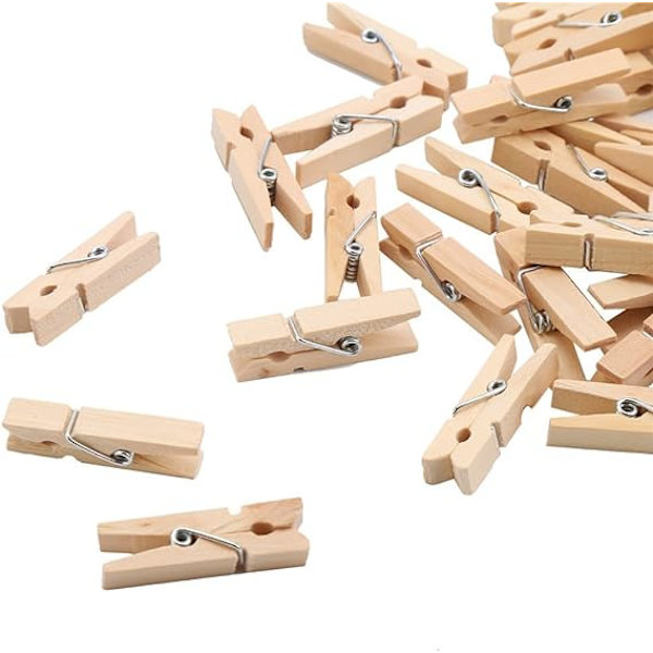 3,5 cm Stabila Mini Klädnypor i Naturligt Trä, 100 Stycken i Förpackning